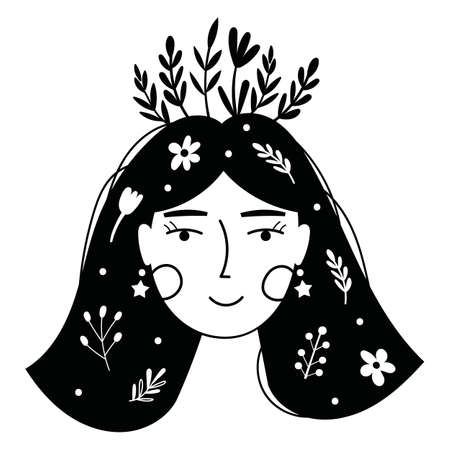 Floral Lady's Face. Vector illustration.のイラスト素材