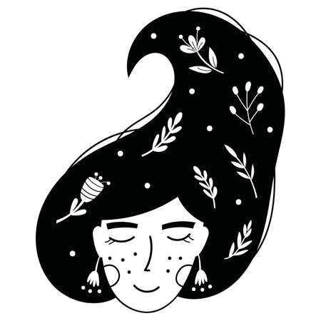 Floral Lady's Face. Vector illustration.のイラスト素材