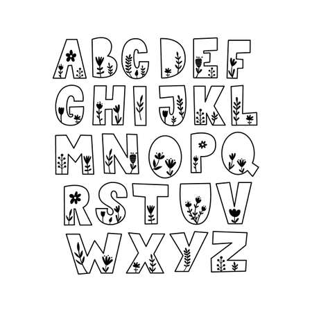 Floral Alphabet Set.Vector illustration.のイラスト素材