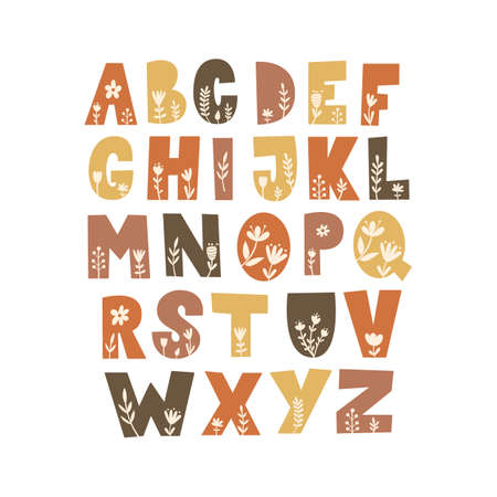 Floral Alphabet Set.Vector illustration.のイラスト素材
