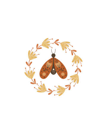 Floral Wreath and Butterfly. Vector illustration.のイラスト素材