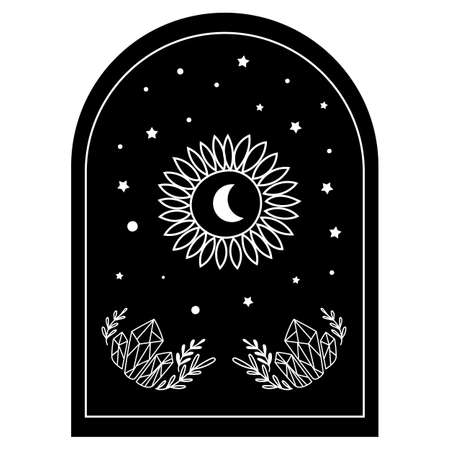 Mystical template design with moon and magic mushroom. Vector illustration.のイラスト素材