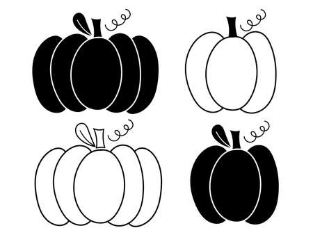 Pumpkin clipart - outlines and silhouettes. Vector illustration.のイラスト素材