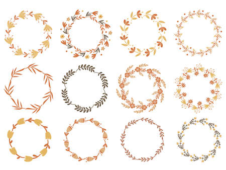 Floral Wreath Set. Vector illustration.のイラスト素材