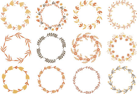 Floral Wreath Set. Vector illustration.のイラスト素材