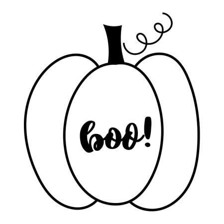 Boo! - lettering on pumpkin outline. Vector illustration.のイラスト素材