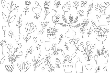 Floral outline clipart. Vector illustration.のイラスト素材