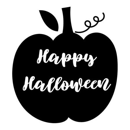 Happy Halloween - lettering on pumpkin silhouette. Vector illustration.のイラスト素材