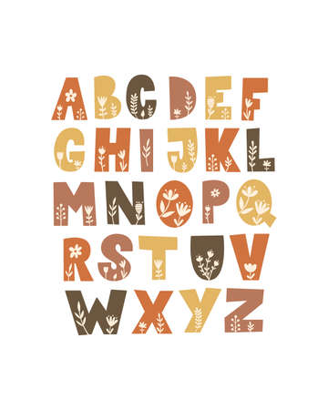 Floral Alphabet Set.Vector illustration.のイラスト素材