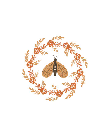 Floral Wreath and Butterfly. Vector illustration.のイラスト素材