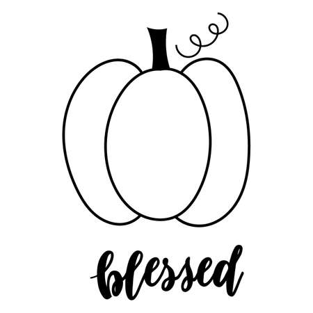 Blessed - lettering and pumpkin outline. Vector illustration.のイラスト素材