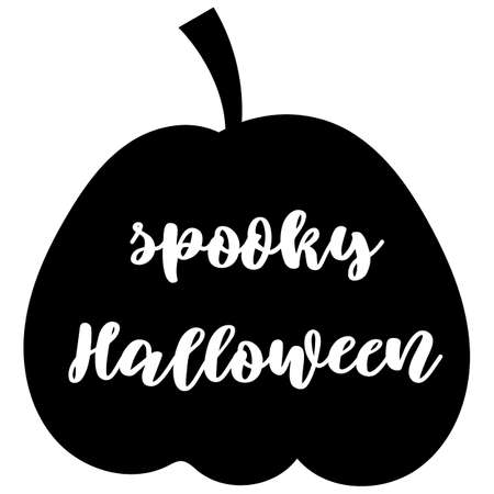 Spooky Halloween - lettering on pumpkin silhouette. Vector illustration.のイラスト素材