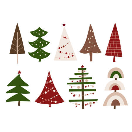 Christmas tree clipart set. Vector illustration.のイラスト素材