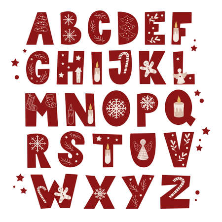 Christmas alphabet Set. Vector illustration.のイラスト素材