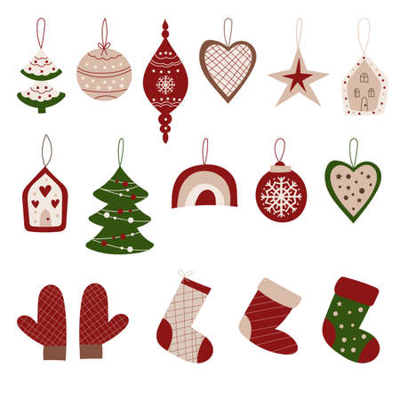 Christmas decoration and ornament clipart. Vector illustration.のイラスト素材