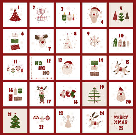 Christmas advent calendar. Vector illustration.のイラスト素材