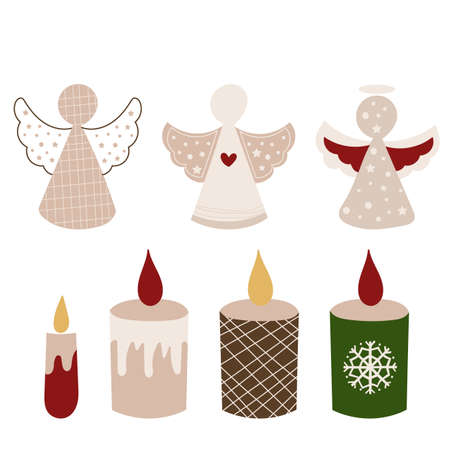 Christmas Angels and Candles Clip art. Vector illustration.のイラスト素材