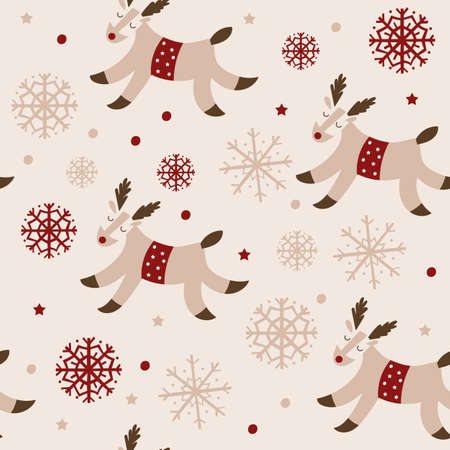 Christmas seamless pattern design with reindeer. Vector illustration.のイラスト素材