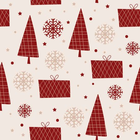 Christmas seamless pattern design with trees and snowflakes. Vector illustration.のイラスト素材