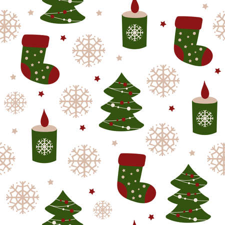 Christmas seamless pattern design with socks. Vector illustration.のイラスト素材