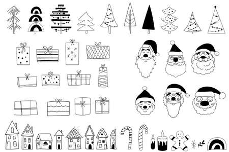 Black and White Christmas clipart. Vector illustration.のイラスト素材