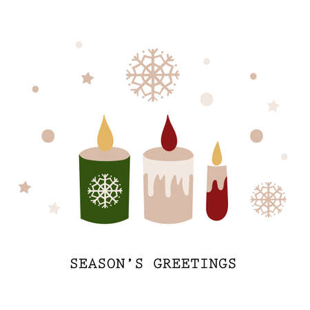 Christmas greeting card design with candles. Vector illustration.のイラスト素材