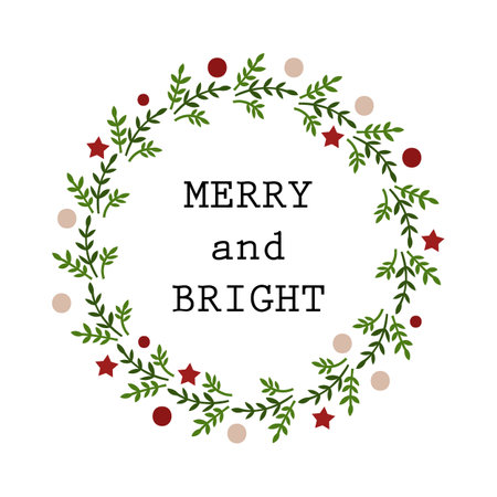 Merry and Bright greeting card design. Vector illustration.のイラスト素材