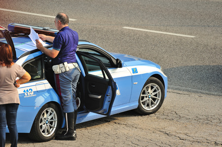 Vicenza, Northern Italy, Italy - September 17, 2011: Italian traffic police randomly stop motorists at a checkpointのeditorial素材