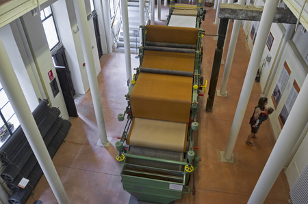 31 August 2019 - Paper Valley, Toscolano Maderno (BS) Italy, Paper Museum, continuous machine...