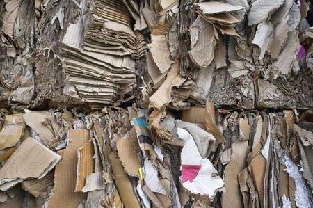 compressed paper and cardboard waiting recyclingの写真素材