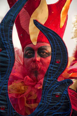 Venice - Italy - february 18, 2012 - close-up of bearded man in red carnival costumeのeditorial素材