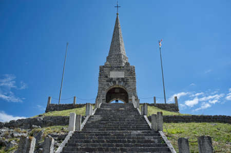 memorial monument dedicated to soldiers killed in First World War on Mount Cimone in Italy called OSSARIO DEL CIMONEのeditorial素材