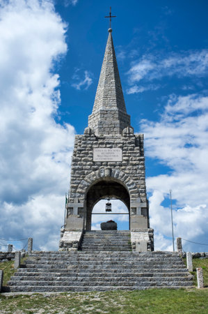 memorial monument dedicated to soldiers killed in First World War on Mount Cimone in Italy called OSSARIO DEL CIMONEのeditorial素材