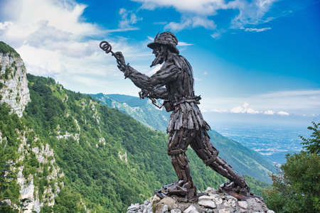 July 22, 2018 Asiago, Italy: the Cengio grenadier built with shrapnel, erected by the Cogollo del Cengio Alpine Group to honor the heroic fallen who sacrificed themselves in May - June 1916 to stop the Austrian invasionのeditorial素材