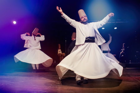 June 22, 2011: Arzignano, Italy, mystical and fascinating ceremony of the Whirling Dervishesのeditorial素材