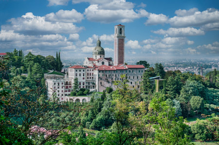 Panoramic view of the back of the Marian Sanctuary of Monte Berico in Vicenza, Italyの写真素材