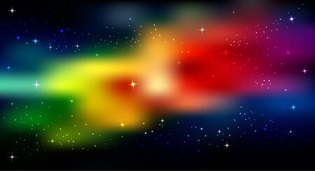 Bright abstract background. An iridescent patch on a dark background. A rainbow, stars, glare.のイラスト素材
