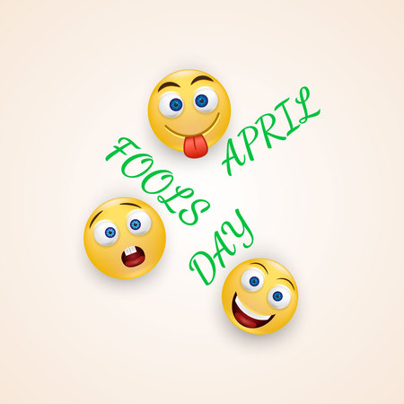 April fools day card with happy face emojis over white background. Colorful design Vector illustrationのイラスト素材