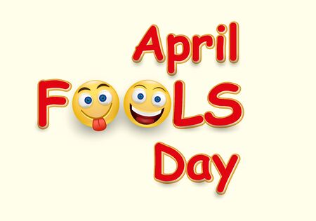 April fool's day card - crazy facial expression on yellow background - April fool's design template.Vector.のイラスト素材