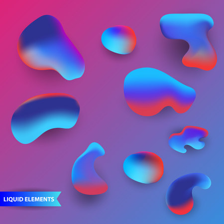 Abstract liquid vector shapes collection, modern colorful gradient backgrounds, fresh and clean design elements set. Elegant and artistic decorative smooth style elements.のイラスト素材