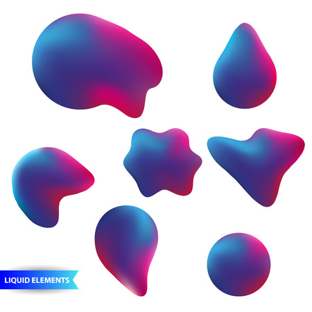 Abstract liquid vector shapes collection, modern colorful gradient backgrounds, fresh and clean design elements set. Elegant and artistic decorative smooth style elements.のイラスト素材