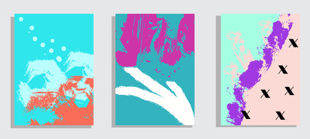 A set of manual universal cards with imitation of brush strokes. Design for leaflets, posters, posters, invitations, brochures. Artistic creative templates. Abstract modern styleのイラスト素材