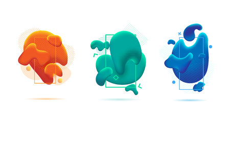 Abstract liquid vector shapes collection, modern colorful gradient backgrounds, fresh and clean design elements set. Elegant and artistic decorative smooth style elements.のイラスト素材
