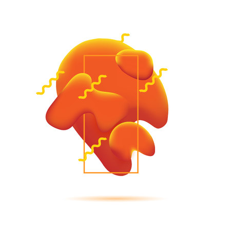 Abstract orange badge, geometric smooth liquid shapes with liquid gradient color and orange frame and geometric shapes. Isolated on white. Vector trendy design.のイラスト素材