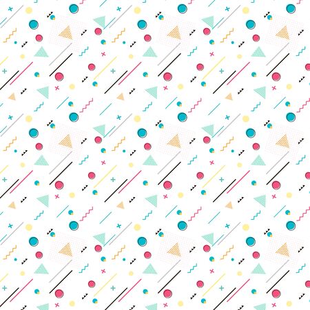 Geometric seamless pattern, trendy memphis cards design. 1980s retro background template. Vectorのイラスト素材
