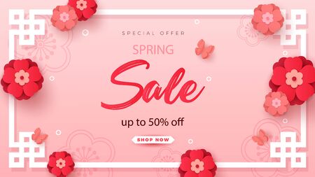 Bright sales banner with Chinese elements for 2020 New Year. Patterns in a modern style, geometric decorative ornaments.のイラスト素材