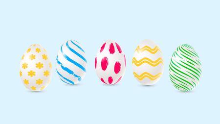 Vector easter decorated eggs in realistic 3d style.のイラスト素材