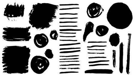 Set of black paint, ink brush strokes, brushes, lines. Dirty artistic design elements.Vectorのイラスト素材