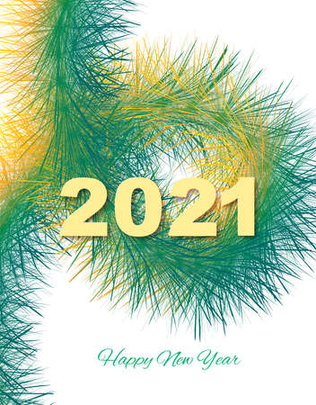 Festive background Christmas or New Year. Abstract Christmas yellow-green fir branch with numbers 2021. Holiday background. Vectorのイラスト素材