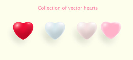 Hearts realistic decoration 3d object. Set of Romantic Symbol of Love Heart isolated. Vectorのイラスト素材